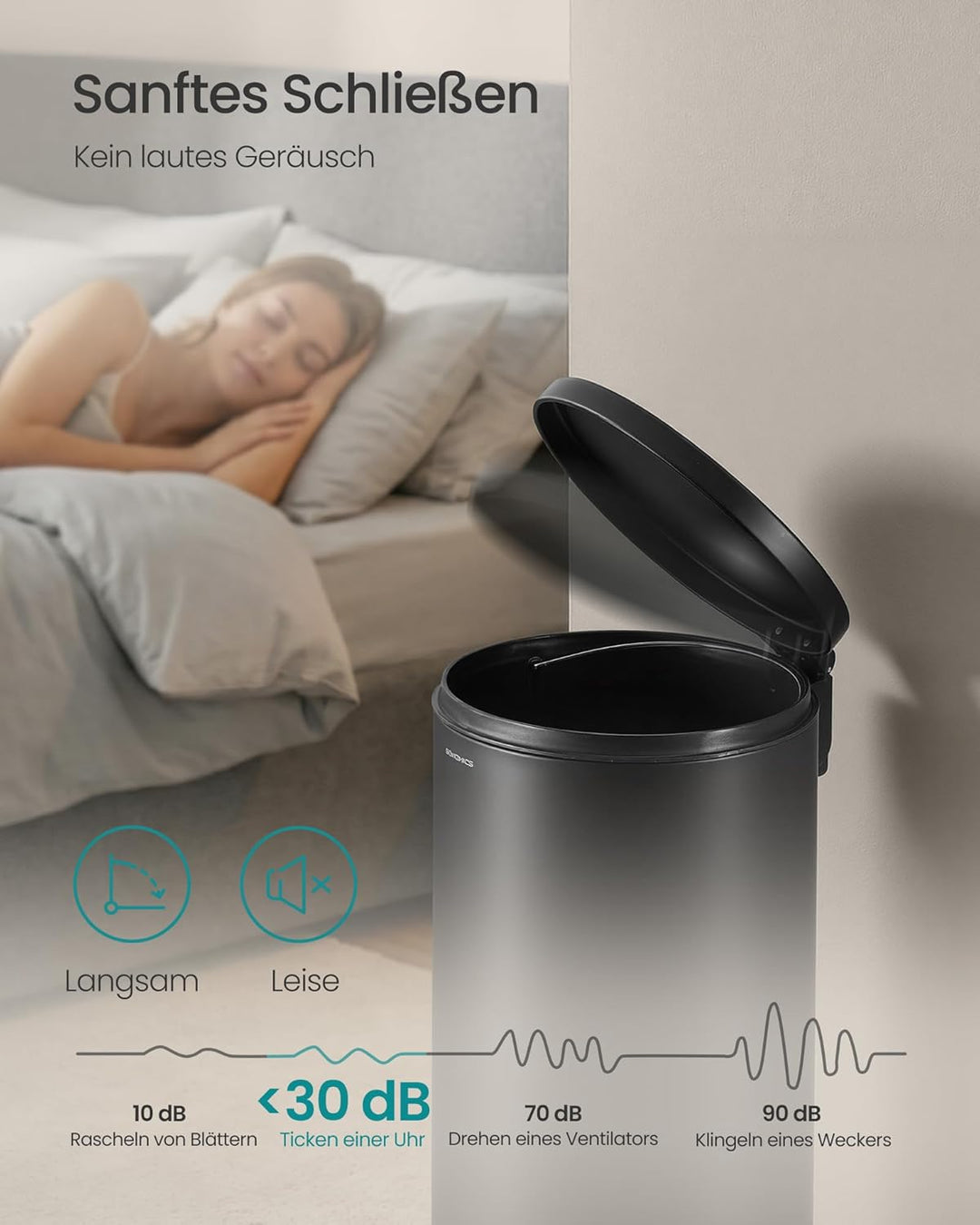 SONGMICS Mülleimer Küche, rund, Abfalleimer, 15 Müllbeutel, Tretmülleimer mit Metall-Pedal, herausne