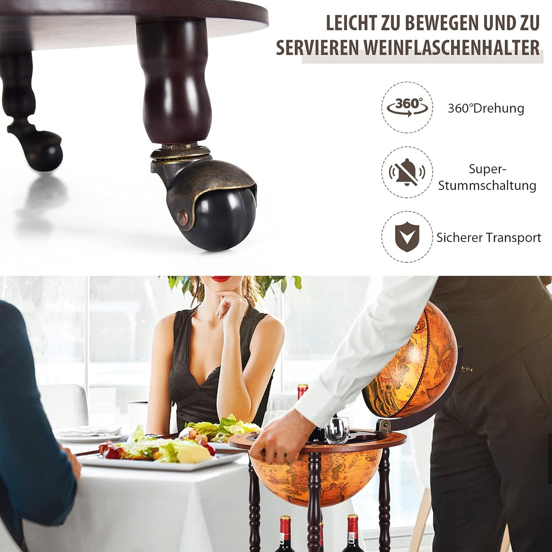 COSTWAY Globusbar Weltkugel, Barwagen Retro, Globus Bar auf Rollen, 2 Ebenen Hausbar, Servierwagen H