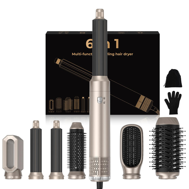 6 in 1 Hairstyler 1000w Rundbürstenföhn Haartrockner,Airstyler Lockenstab mit Luft, 3 Temperaturrege
