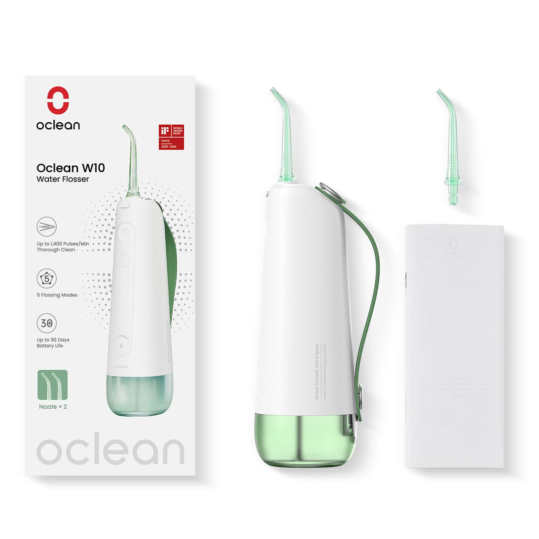Kabellose Wasserflosser für Zähne Oclean W10, Tragbare Munddusche mit 5 Zahnseidemodi & 4 austauschb