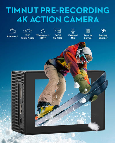 TIMNUT Action Cam 4K30fps, Unterwasserkamera WiFi Kamera,20MP HD 170°FOV mit EIS Helmkamera, 40m/131