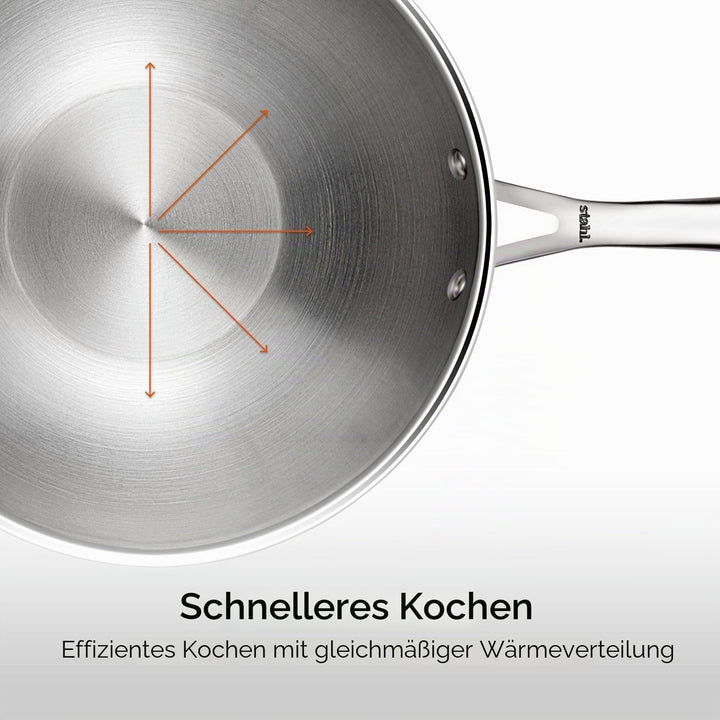 Stahl Artisan Triply Edelstahl-Wok mit Deckel, tiefe Bratpfanne, Induktionsboden, Brat-Wok, Induktio