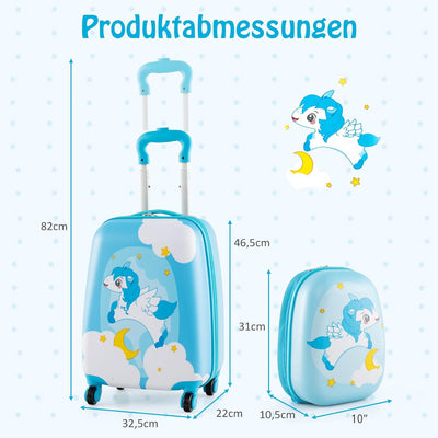 DREAMADE 2 TLG. Kinderkoffer & Rucksack, 16” +12” Kinderkofferset, Kindertrolley Kindergepäck, Handg