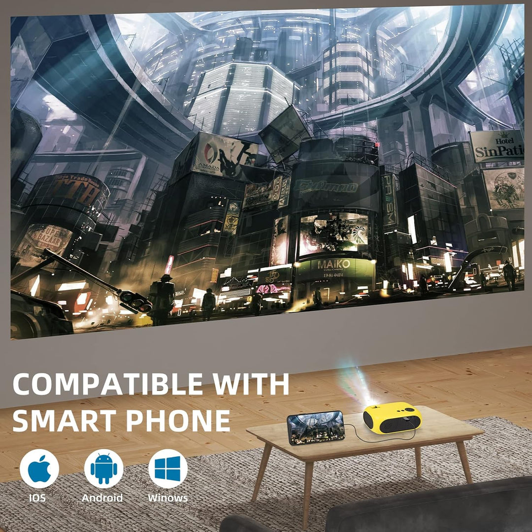 Mini Beamer, Tragbarer Heimkino Projektor für Handy, HDMI AV Kompatibel mit DVD, Firestick, Laptop,