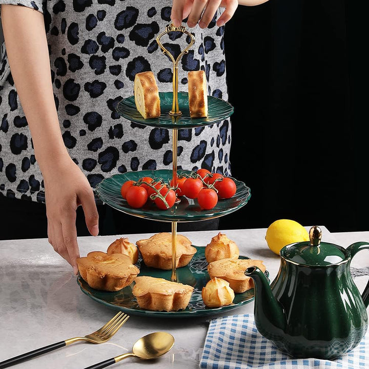 Sweejar Home 3-stöckiger Keramik-Kuchenständer, abgestufter Hochzeits-Dessert-Cupcake-Ständer für Te