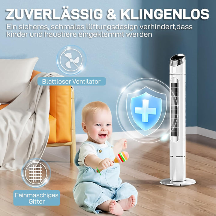LEADZM Turmventilator mit Fernbedienung,Schwenkbarer Turm 107 cm,Tower Fan 80° Oszillationswinkel,Sä