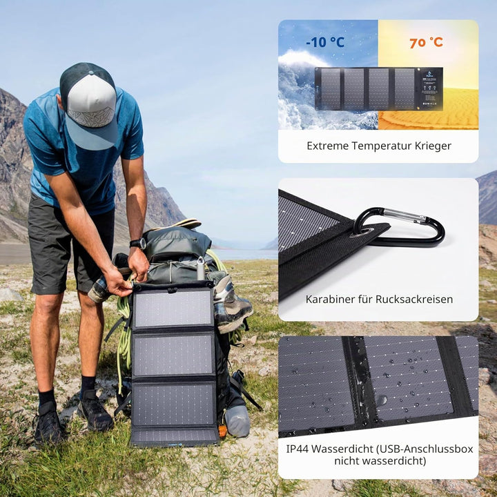 BigBlue 28W tragbar Solarladegerät mit 3 USB Port (4.8A insgesamt), Wasserdicht Solarpanel, faltbar,