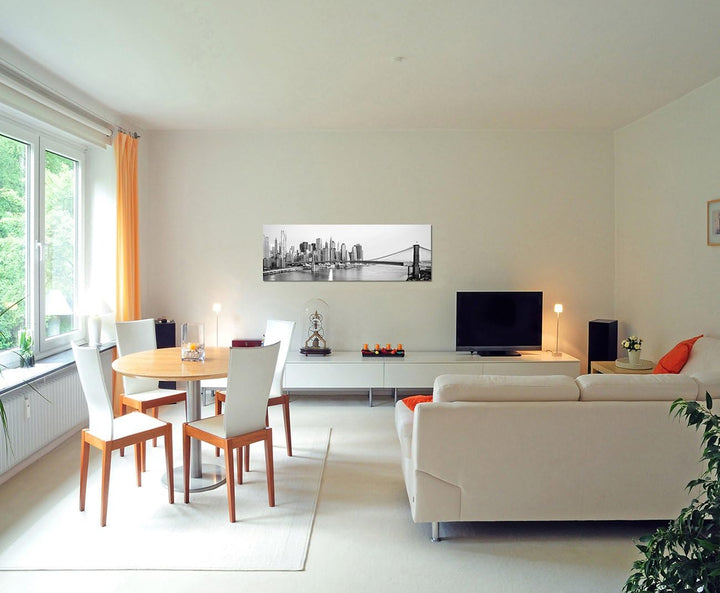 Paul Sinus Art Panoramabild auf Leinwand und Keilrahmen 150x50cm Manhattan Skyline Brooklyn Bridge
