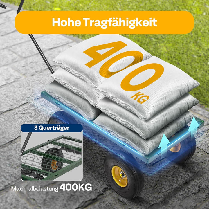 VIVOHOME Gartenwagen mit Abnehmbaren Seiten und Luftreifen, Belastbarer Transportwagen bis 400kg mit