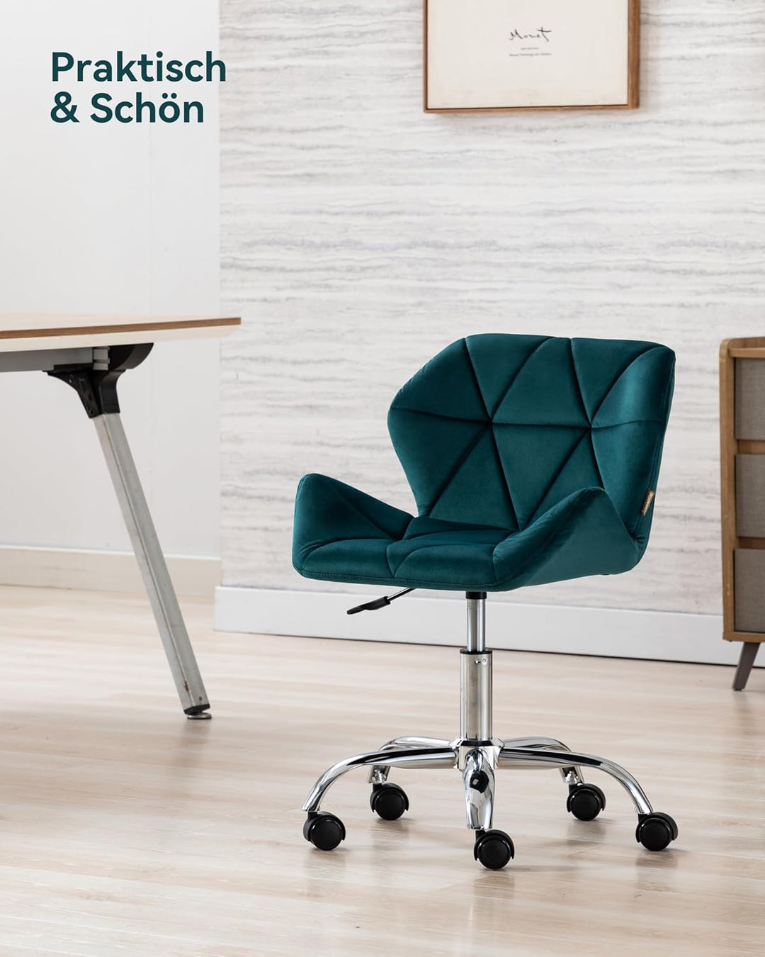 HNNHOME Eris Schreibtischstuhl, moderner, gepolsterter Samt, Drehstuhl, aus Stoff, höhenverstellbar