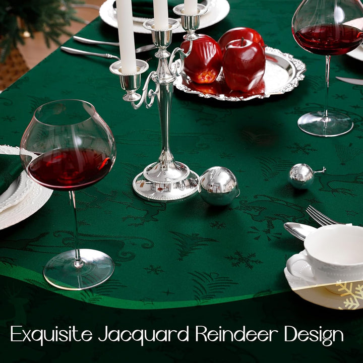 Romanstile Tischdecke Weihnachten 140x240 Grün abwaschbar & wasserabweisend Jacquard Rentier & Weihn