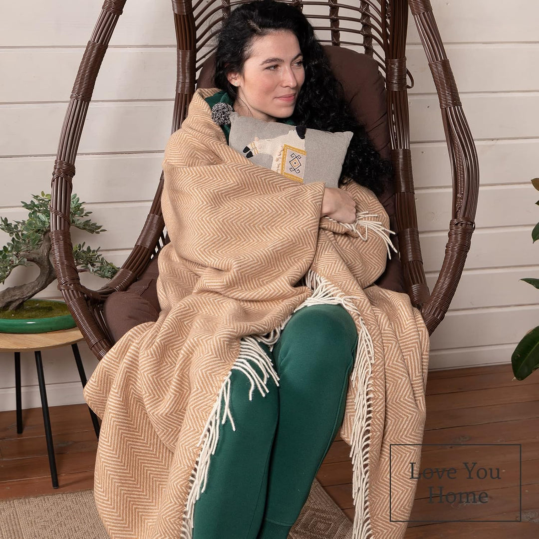 LYHome Merino Decke - Kuscheldecke Tagesdecke Sofa Wolldecke, Blanket Überwurfdecke Sofadecke Wohnde
