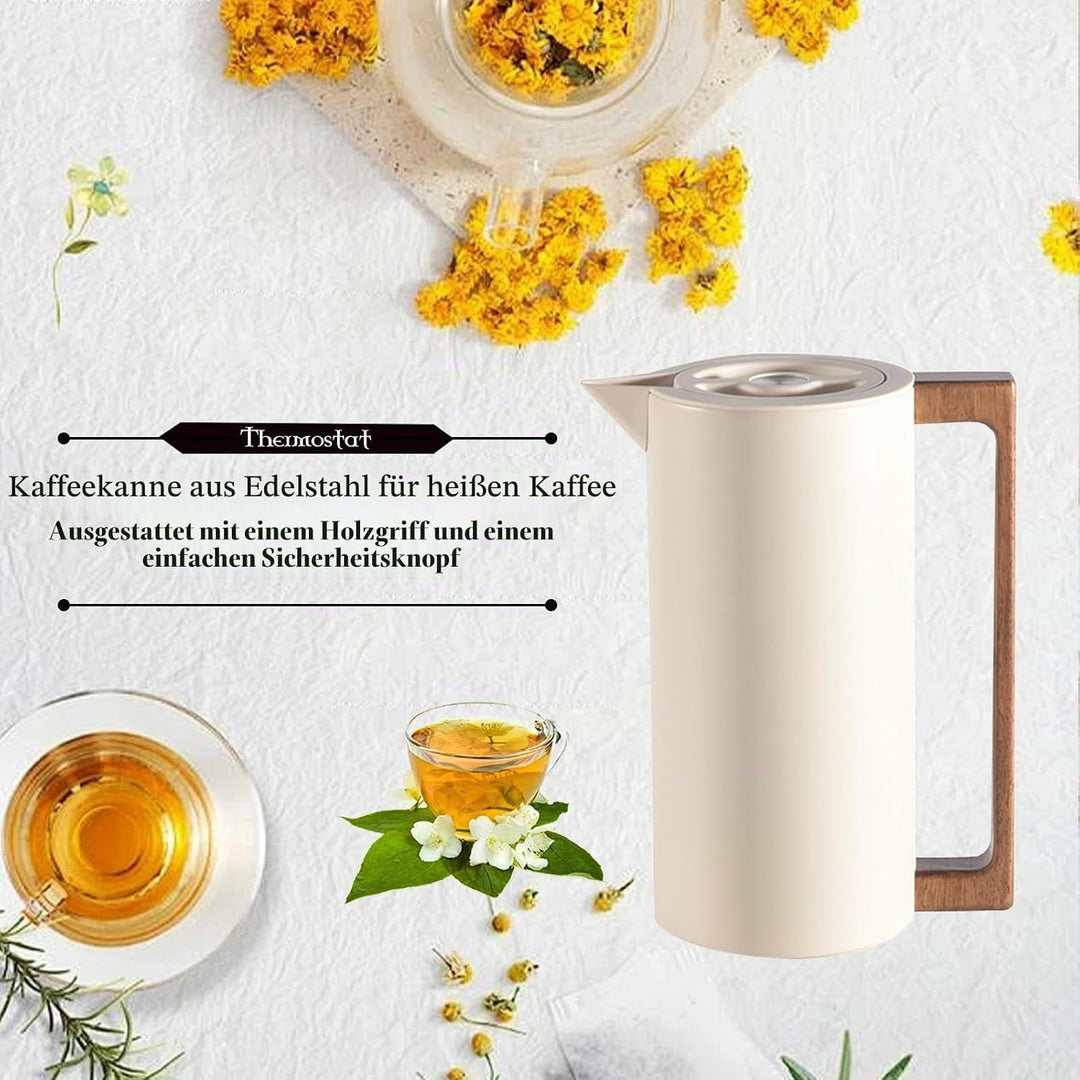 Thermoskanne Kaffeekannen Edelstahl Vakuum Isolations, Mit Holzgriff Und Einfachem Sicherheitsdruckk