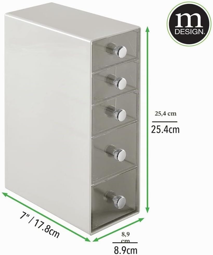 mDesign Aufbewahrungsbox für das Bad – Box mit 5 Schubladen aus Kunststoff für Make-up – Kosmetik Or