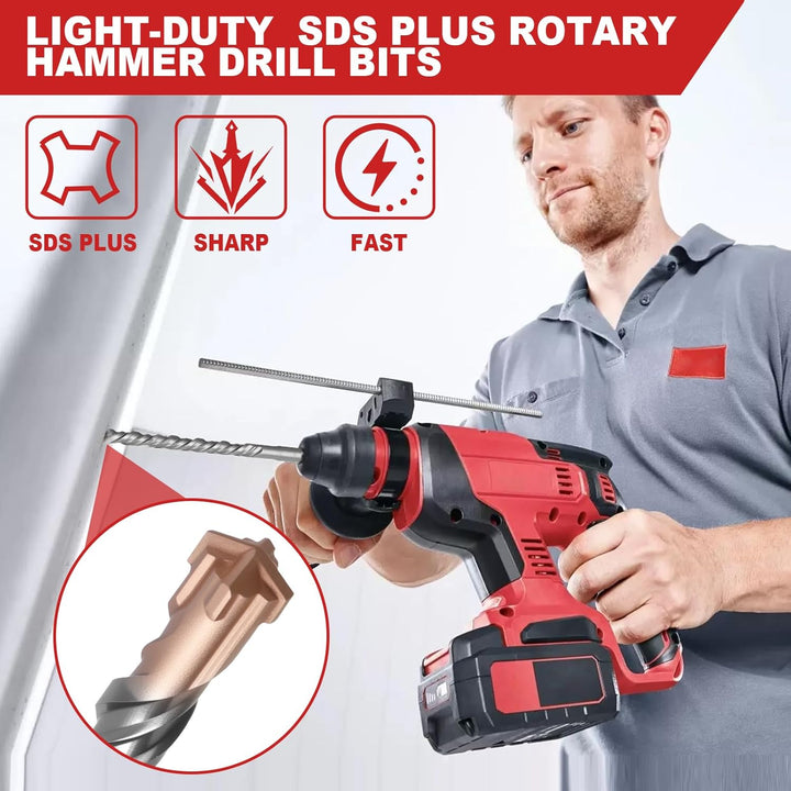 YOTINO SDS PLUS Bohrer und Meissel Set ink 8x Steinbohrer（Ø 6, 8, 10, 12 mm）, 2x Flachmeissel, 1x Sp