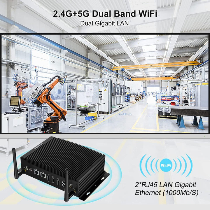 BASOARO Mini Industrie PC, Lüfterloser Mini PC Core i5 8260U, Mini PC Windows 11, Gigabit Ethernet,