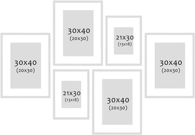 PHOTOLINI 6er Set Holzrahmen Eiche aus Massivholz Schmal 21x30 cm/DIN A4 und 30x40 cm mit Passeparto