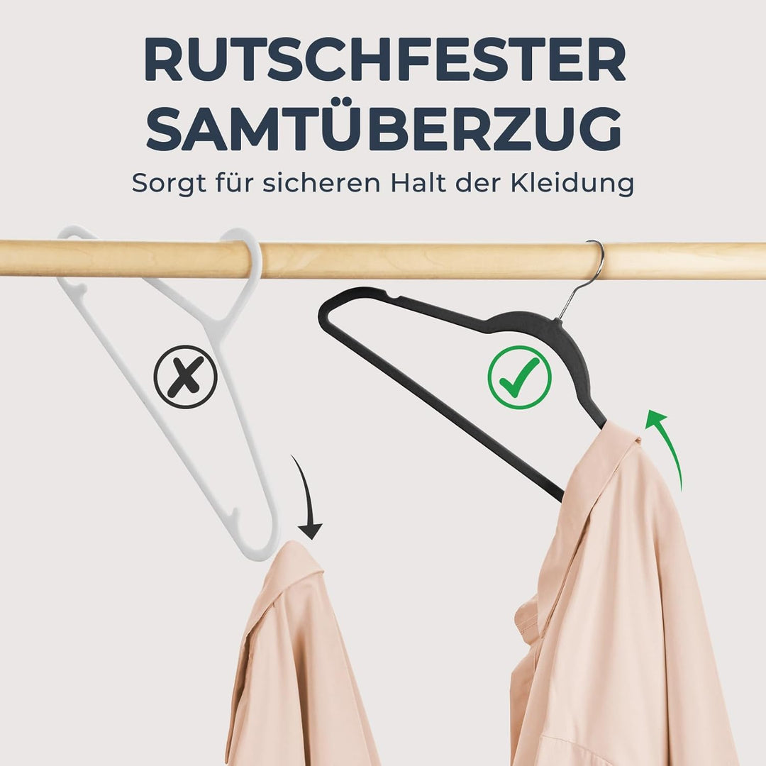 HOUSE DAY Kleiderbügel Samt 100er Set, Kleiderbügel Platzsparend, Bügel rutschfest und Samtbügel Sch