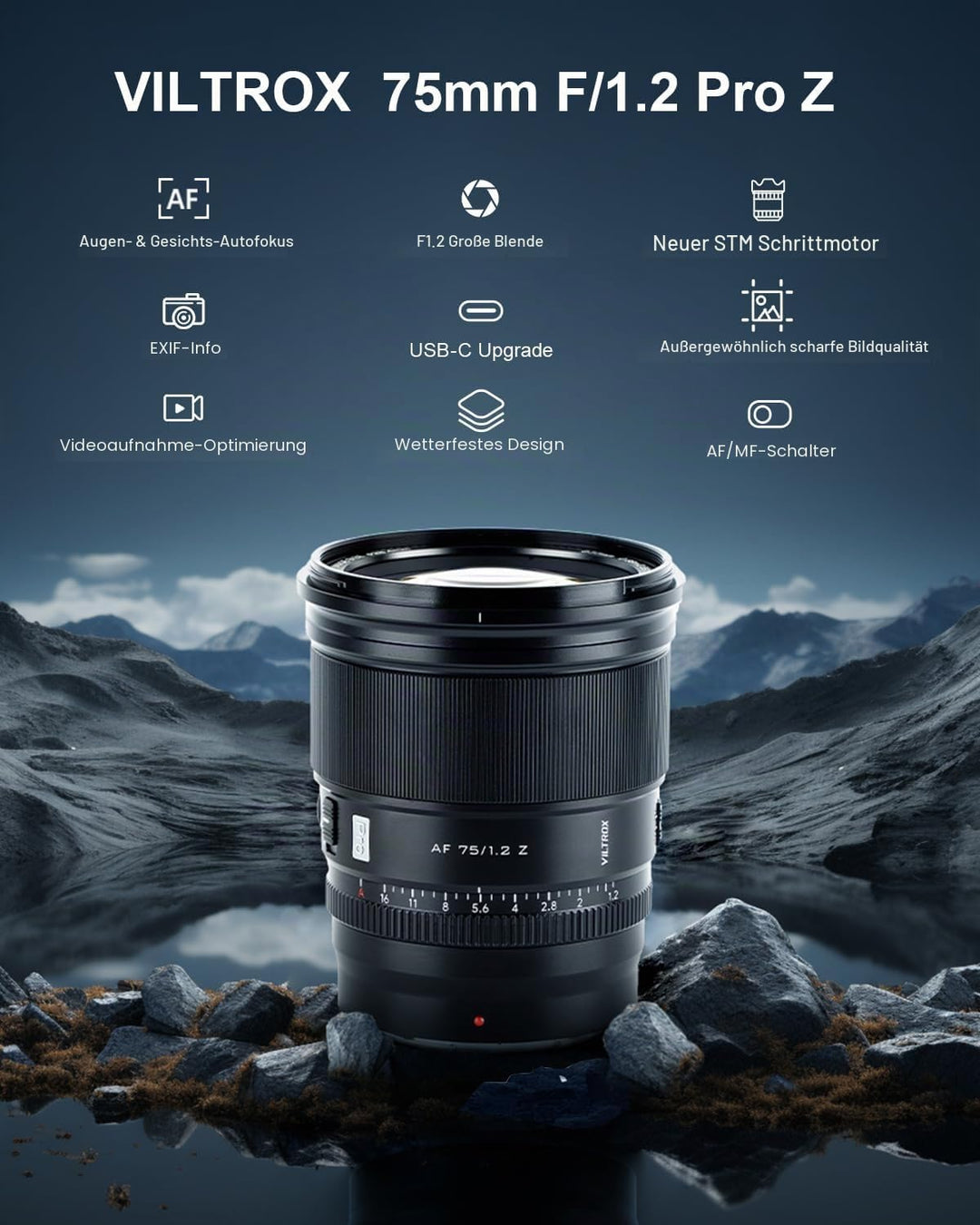 VILTROX 75mm f/1.2 F1.2 PRO Autofokus Objektiv für Nikon Z-Mount Kamera, Ultra-Weitwinkel APS-C AF O