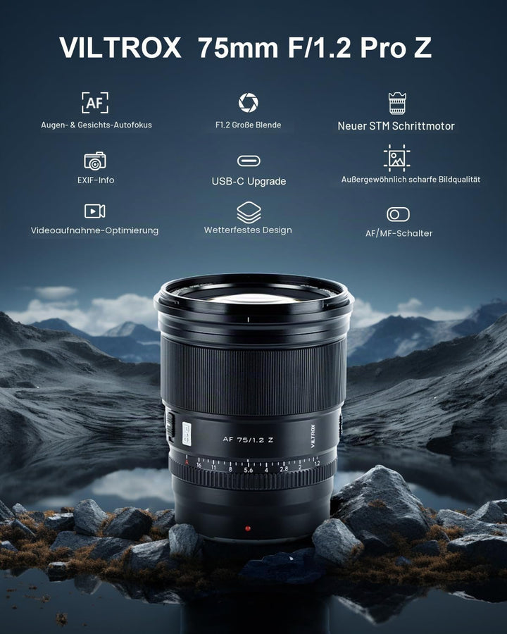 VILTROX 75mm f/1.2 F1.2 PRO Autofokus Objektiv für Nikon Z-Mount Kamera, Ultra-Weitwinkel APS-C AF O
