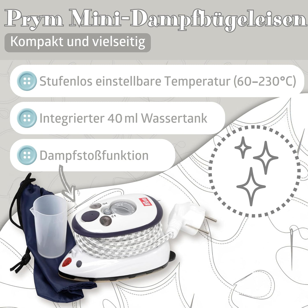 Prym Mini Dampf Bügeleisen mit SEMPLIX Silikon Ablage (türkis), Kleines Leichtes Dampf Bügeleisen Fü