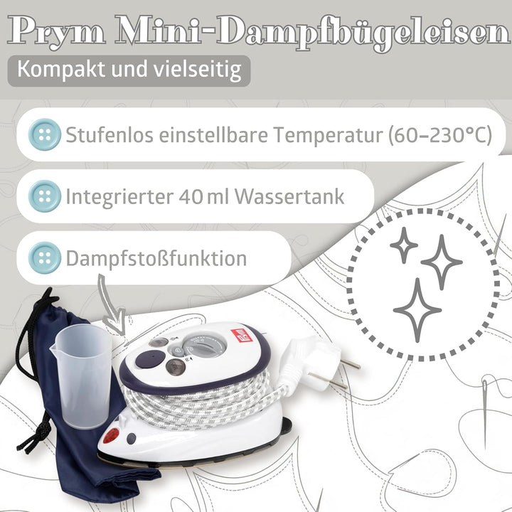Prym Mini Dampf Bügeleisen mit SEMPLIX Silikon Ablage (türkis), Kleines Leichtes Dampf Bügeleisen Fü