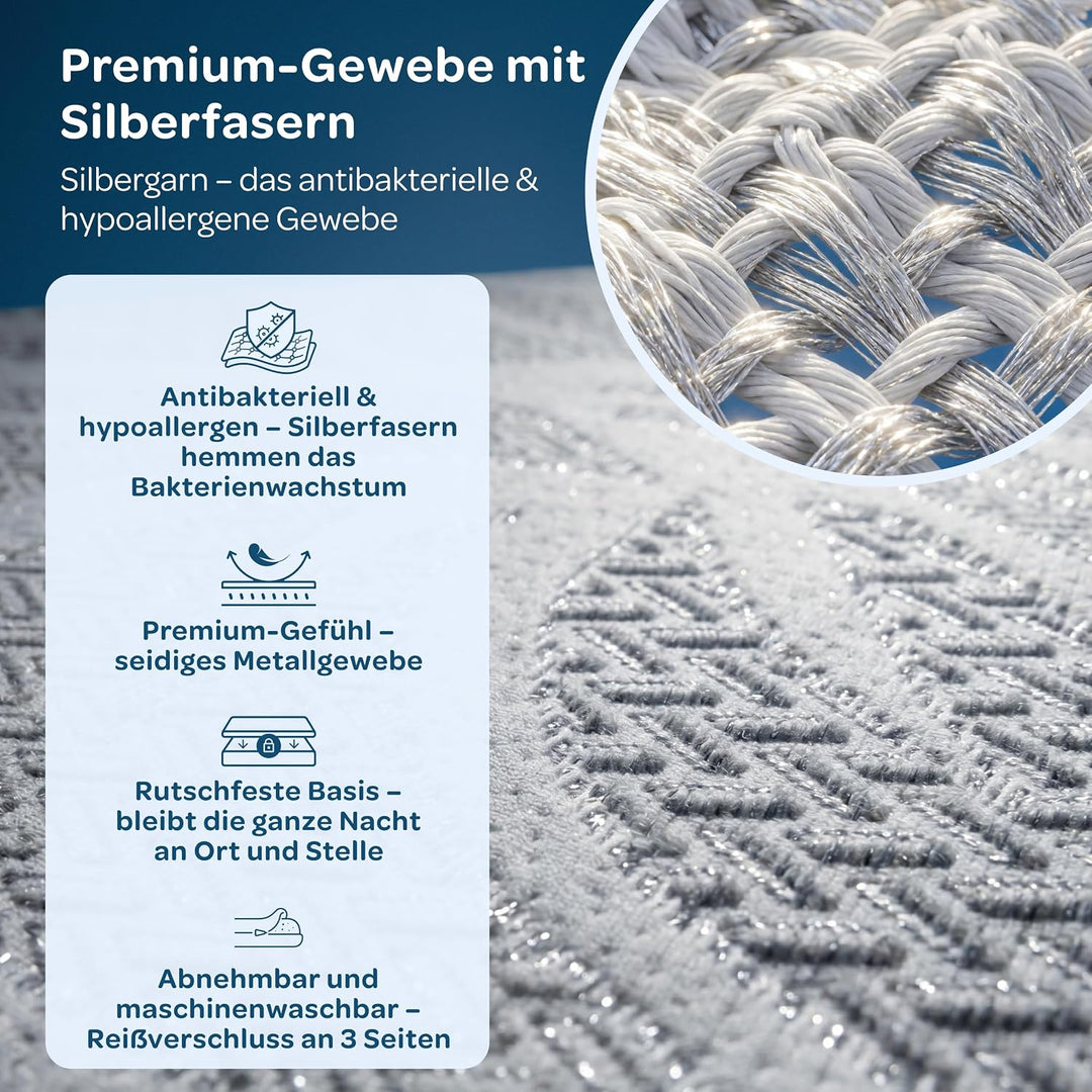 DOLCISOGNI Gel Memory Topper 140x200cm | H2/H3 Matratzentopper kühlend mit Silver Yarn Bezug | Antib