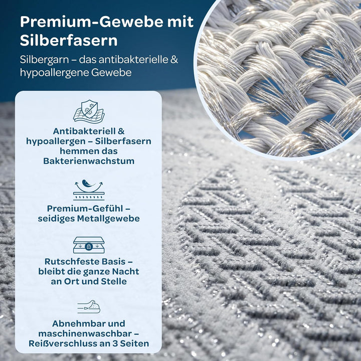 DOLCISOGNI Gel Memory Topper 140x200cm | H2/H3 Matratzentopper kühlend mit Silver Yarn Bezug | Antib
