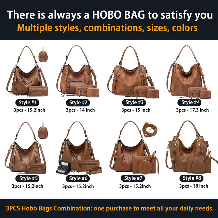 lapsting Damen Hobo hobo-handbags XL 3 Stück – Braun, XL 3 Stück – Braun