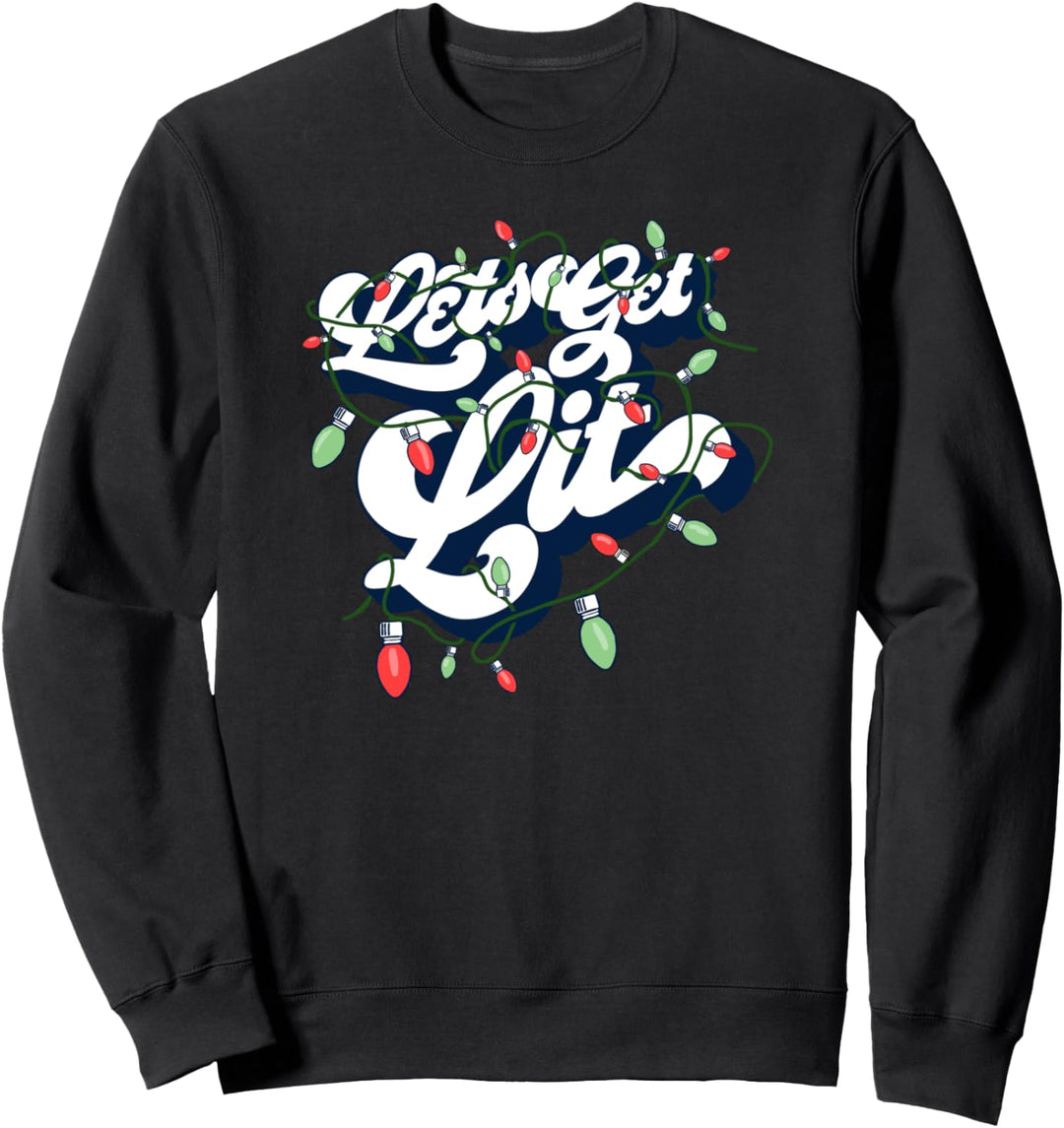 Let's Get Lit! Funny Drinking Christmas Light Graphic Sweatshirt