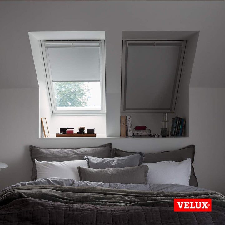 VELUX Original Dachfenster Verdunkelungsrollo für C04, Weiss, mit Grauer Führungsschiene