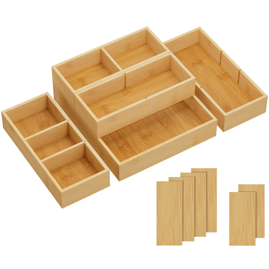 Lifewit 5er-Set Schubladen Organizer mit 6 Einsätzen, Verstellbare Aufbewahrungsbox mit 11 Fächern,
