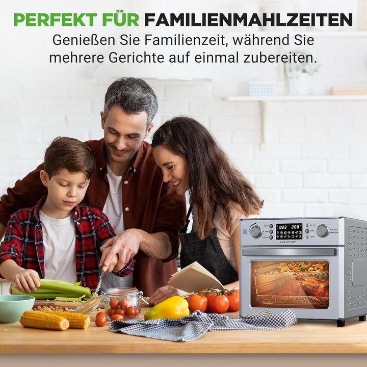 NutriChef Heissluftfritteuse 26L – Multifunktionaler Airfryer Ofen mit Rotisserie & Dampfgarer | 10-