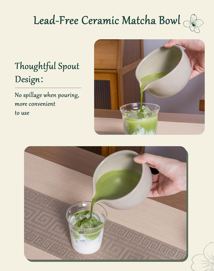 Matcha Set 6-teilig, Japanisches Matcha Schale mit Ausgiesser & Bambusbesen Kit, Inkl. Edelstahl Sie