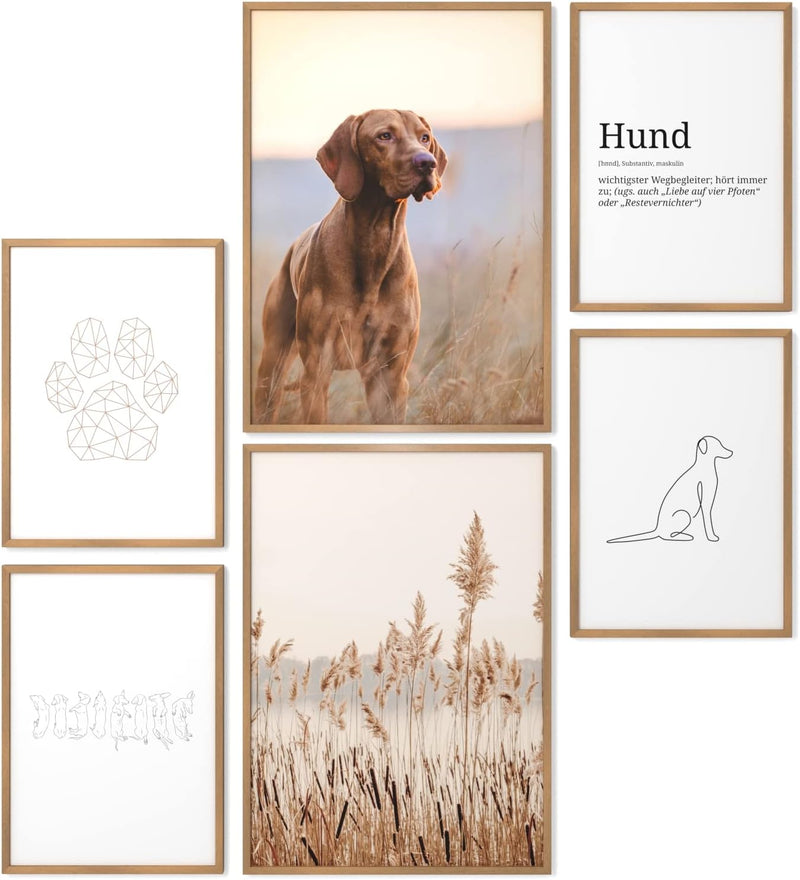 Papierschmiede® Mood Poster Set Hund, Fertiges Bilder Set mit Rahmen (Holz, Natur), Wohnzimmer Deko