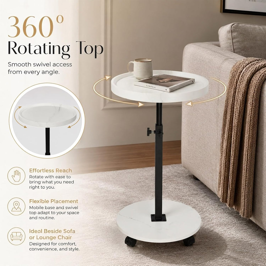 Beistelltisch Rund mit Rollen | Beistelltisch Höhenverstellbar (45-80cm) | Runde Beistelltische Holz