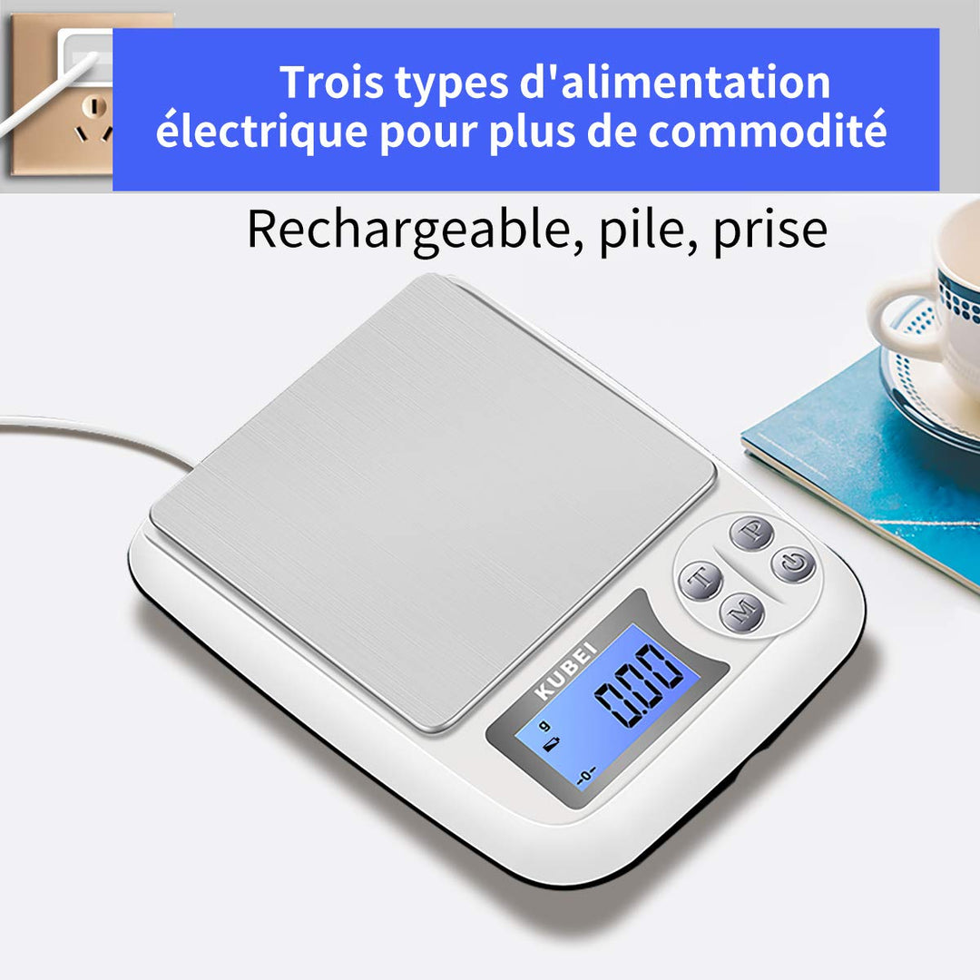 Digitale Küchenwaage, wiederaufladbar über USB, 1 kg/0,01 g, Lebensmittelwaage, Präzisionswaage, Tas
