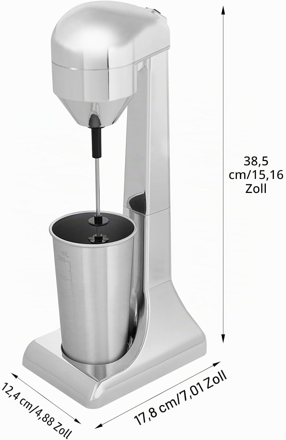 Milchshake Maker, elektrischer Protein-Shaker, mit Edelstahlbecher, 500 ml, Smoothie-Mixer, Getränke