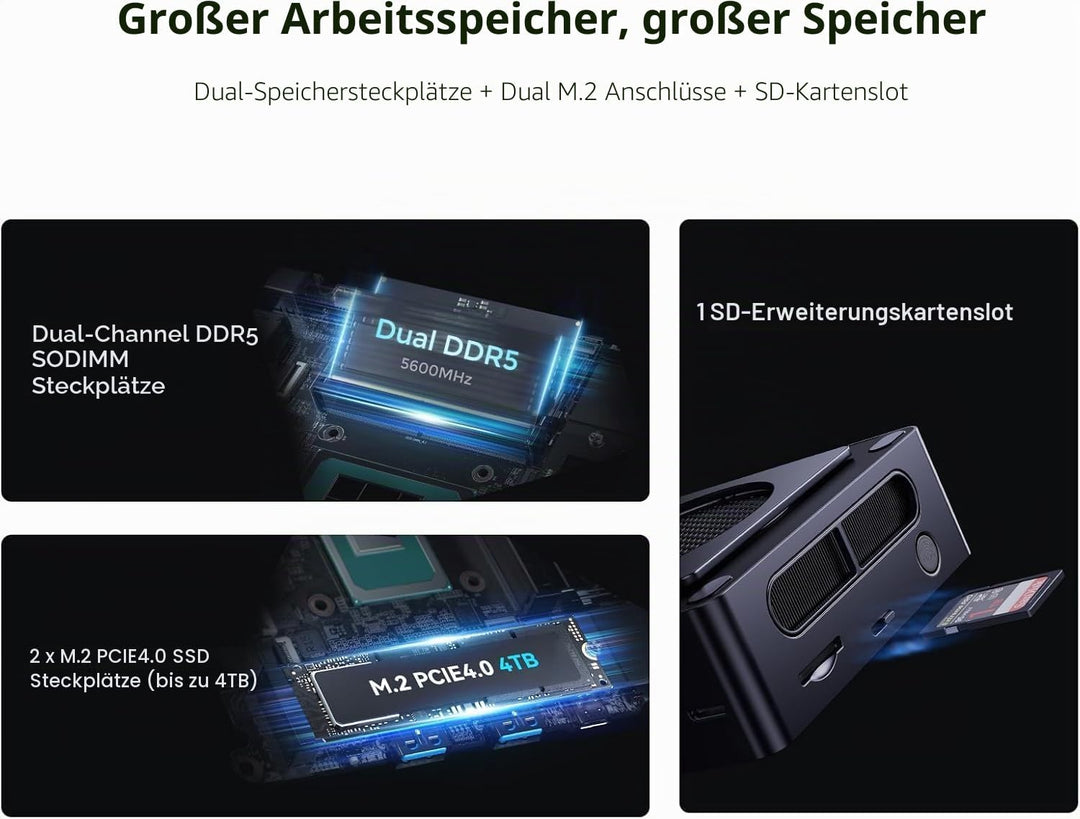 AtomMan X7 Ti Mini PC Barebone Intel Core Ultra 9 185H Mini Computer für Business, Kamera 1080P/RJ45