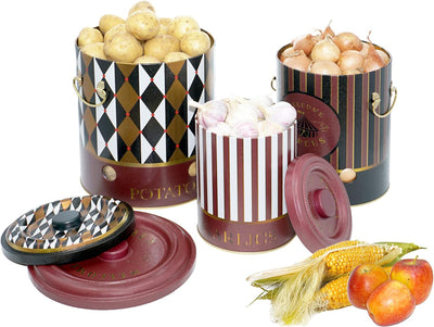 Lashuma Blech Vorratsbehälter für Kartoffeln, Knoblauchtopf - Zwiebeltopf Set zur Aufbewahrung 22 cm