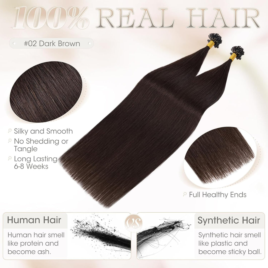 Elailite Echthaar Bonding Extensions Dunkelbraun Haarverlängerung 50g 50 Strähne U-Tip Keratin Mensc