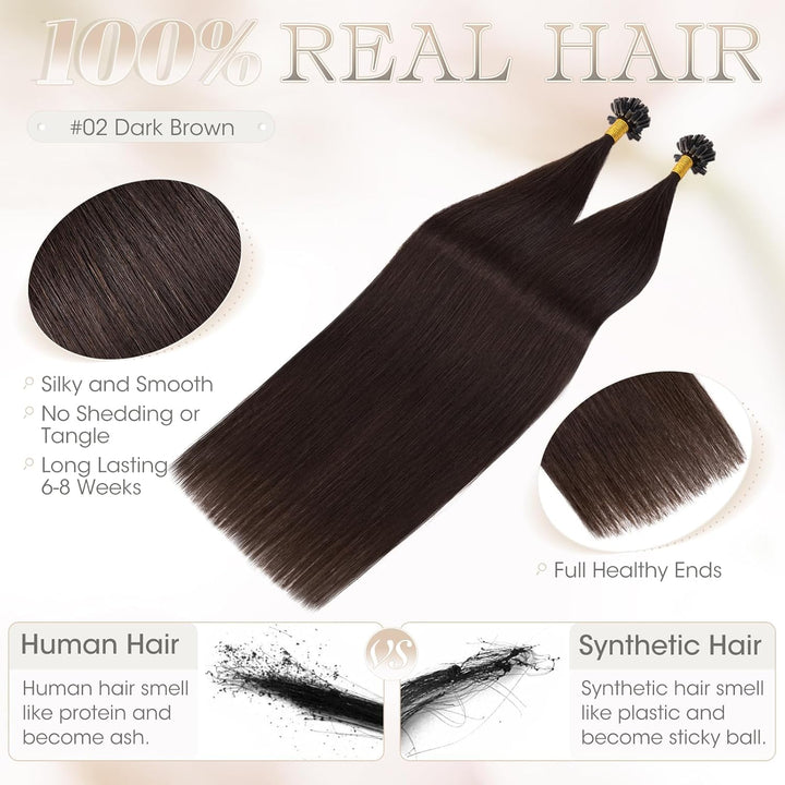 Elailite Echthaar Bonding Extensions Dunkelbraun Haarverlängerung 50g 50 Strähne U-Tip Keratin Mensc