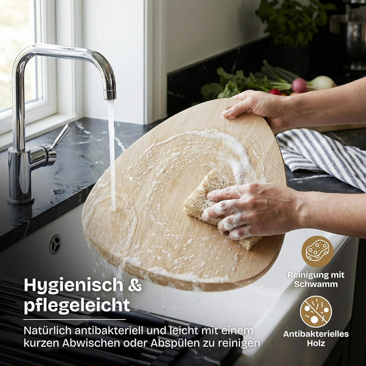 Triarc Pizza Servierbrett aus Premium Eiche (42x40 cm) – Design Pizzaschieber & Servierplatte – Beid