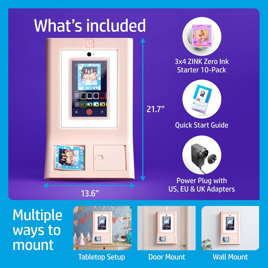 HP Sprocket Fotobox-Maschine Sofort-Farb-Fotodrucker (Pink) Papier-Paket + Zink 3,5 x 4,25” Zink-Sel