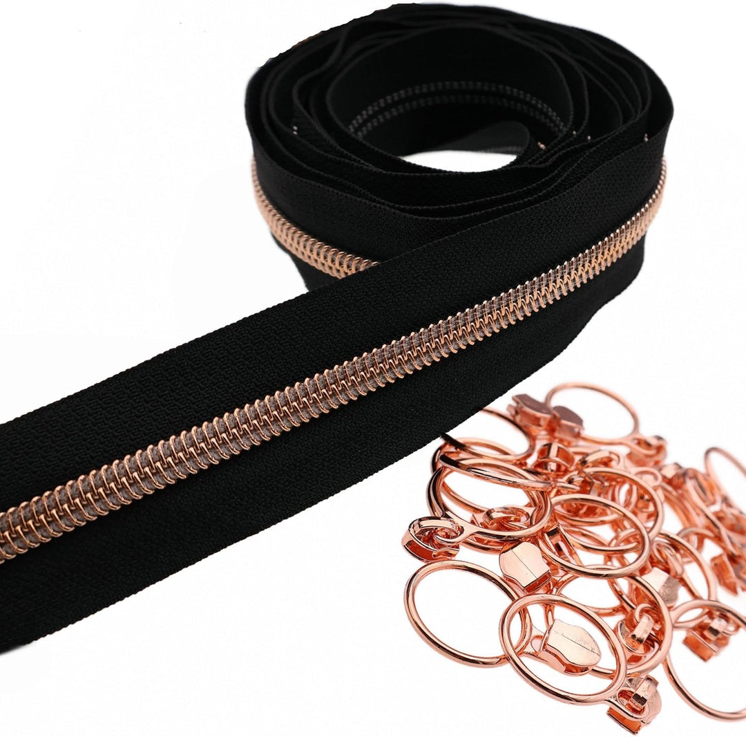 Leekayer 5#Rose Gold Metallic Protrusion Nylon Spule Reissverschluss Meterware Lose 9 Meter Schwarz