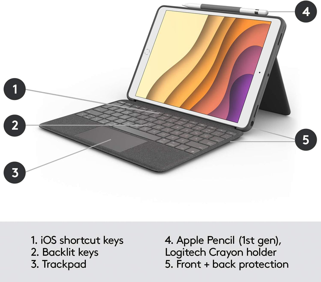 Logitech Combo Touch für iPad Air (3. Gen) A2152, A2123, A2153, A2154 und iPad Pro 10,5" A1701, A170