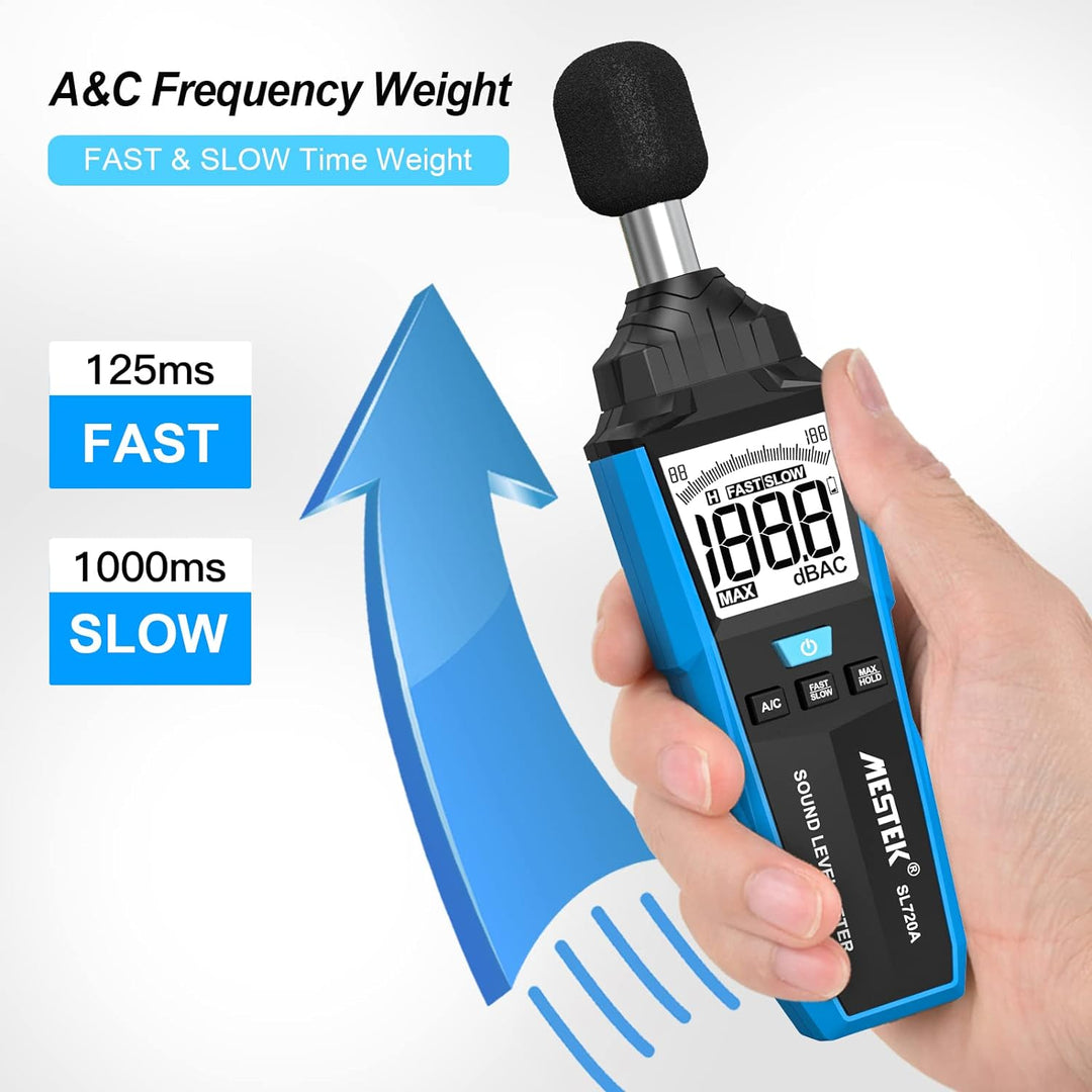 Dezibel Messgerät, MESTEK Schallpegelmessgerät, Tragbare db messergerät,30 dB bis 130 dB,A/C-gewicht