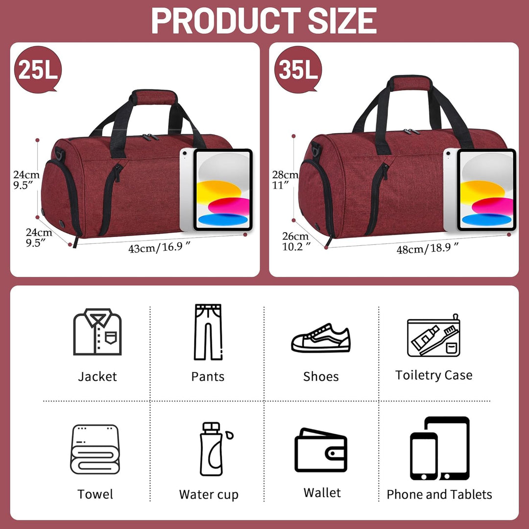 Sporttaschen für Damen und Herren, 25L Reisetasche Duffel Bag Übernachtungstasche mit Schuhfach &amp; Na
