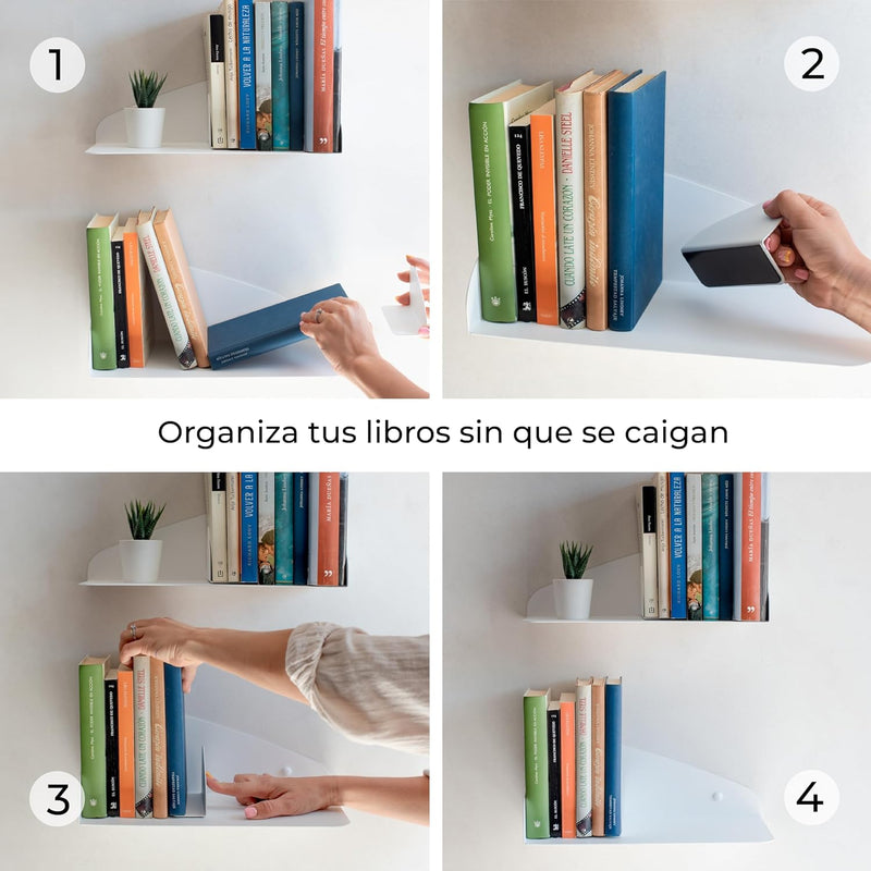 MILUKA Wandregal Weiss 35 cm | 2er Set Bücherregal Wand mit Magnetische Buchstütze | Bücher Regal Hä
