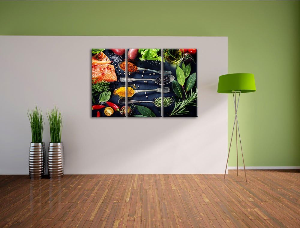 Feine Gewürze auf Löffeln als 3-Teiler Leinwandbild 120x80 Bild auf Leinwand, XXL riesige Bilder fer